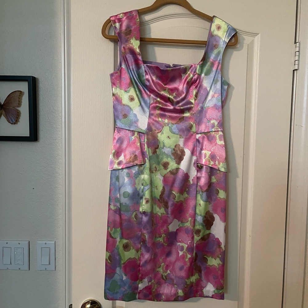 Vintage London Times 80s Pastel Watercolor Floral Dress with Peplum